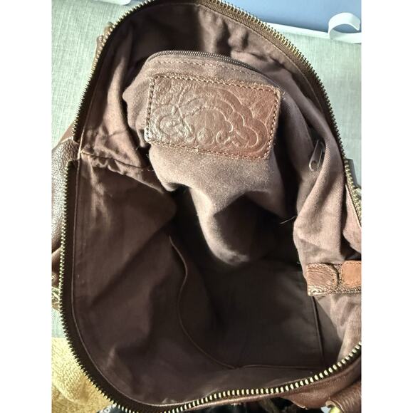 Anthropologie Brown Leather Bag With Gold Rose Embroidered Fairy Princess - Picture 9 of 10